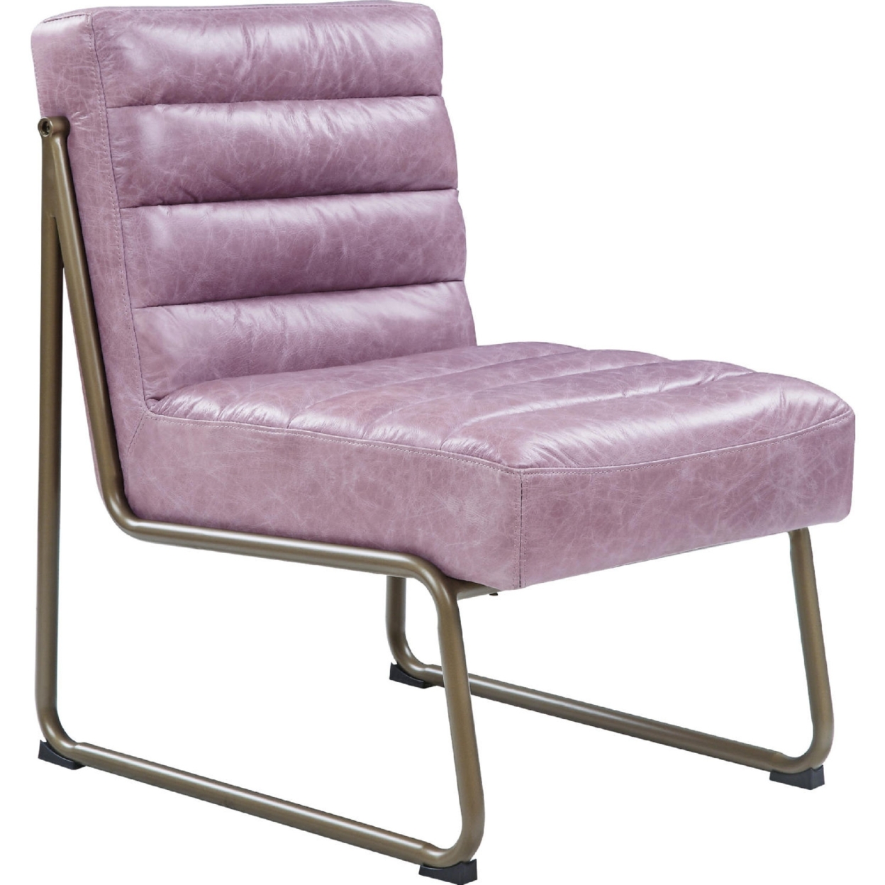 22 Inch Top Grain Leather Accent Chair, Metal Frame, Tufted Channel, Purple- Saltoro Sherpi