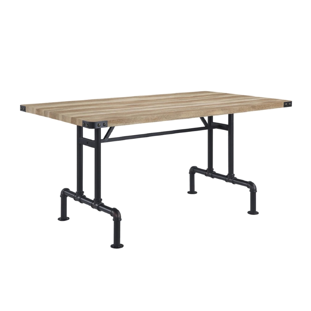 Ada 64 Inch Solid Wood Dining Table, Metal Frame, Rectangular, Brown- Saltoro Sherpi