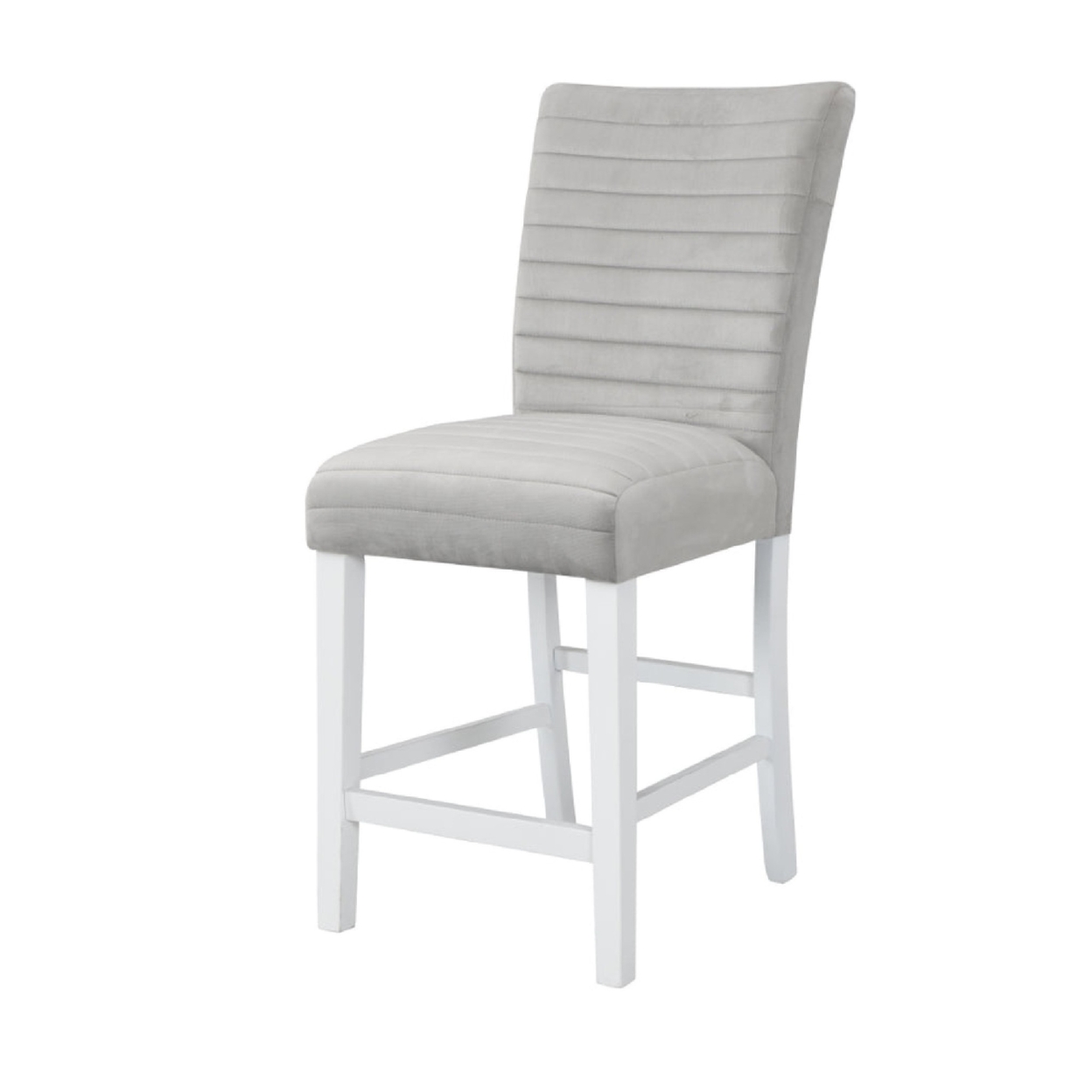 Zav 19 Inch Upholstered Counter Chair, Channel Stitching, Set Of 2, Gray- Saltoro Sherpi