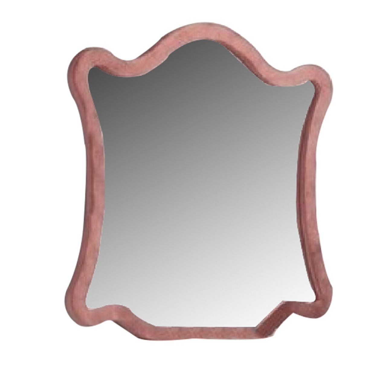 Sin 43 Inch Modern Mirror With Scalloped Wood Frame, Velvet, Pink- Saltoro Sherpi