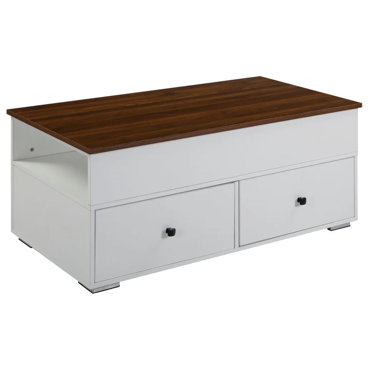 46 Inch Wood Coffee Table, Lift Top, 2 Drawers, Storage, Walnut, White- Saltoro Sherpi