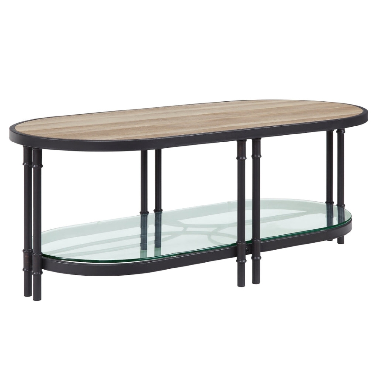 Ley 47 Inch Wood Coffee Table, Oblong, Industrial Design, Oak- Saltoro Sherpi