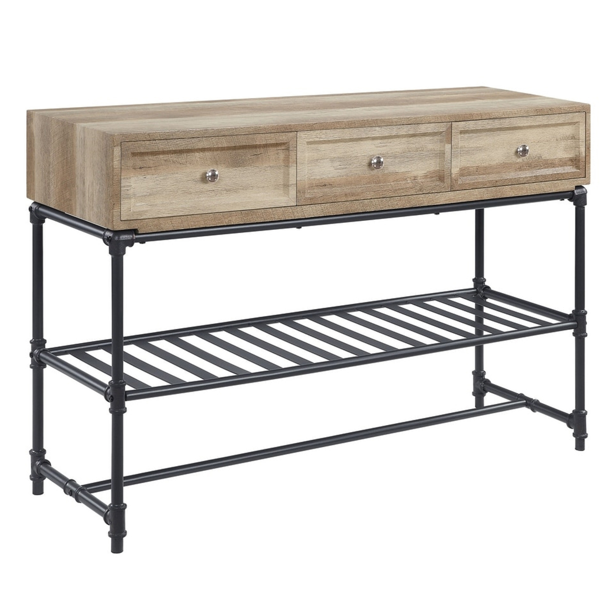 Ley 47 Inch Wood Sideboard Console Sofa Table, 3 Drawers, Industrial, Oak- Saltoro Sherpi