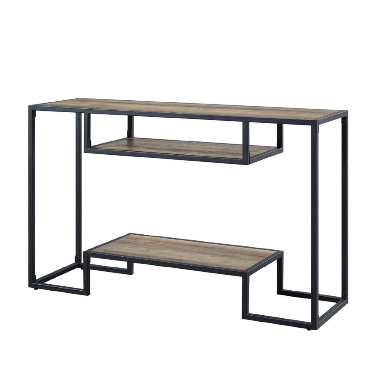 Lea 48 Inch Wood Sideboard Sofa Table, Grain Details, Metal, Rustic Oak- Saltoro Sherpi