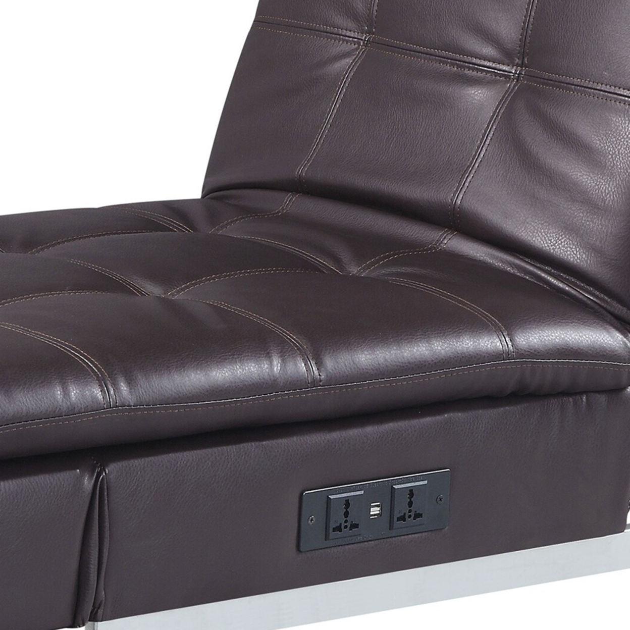 70 Inch Chaise Lounge With USB Port, Square Tufting, 1 Pillow, Black- Saltoro Sherpi