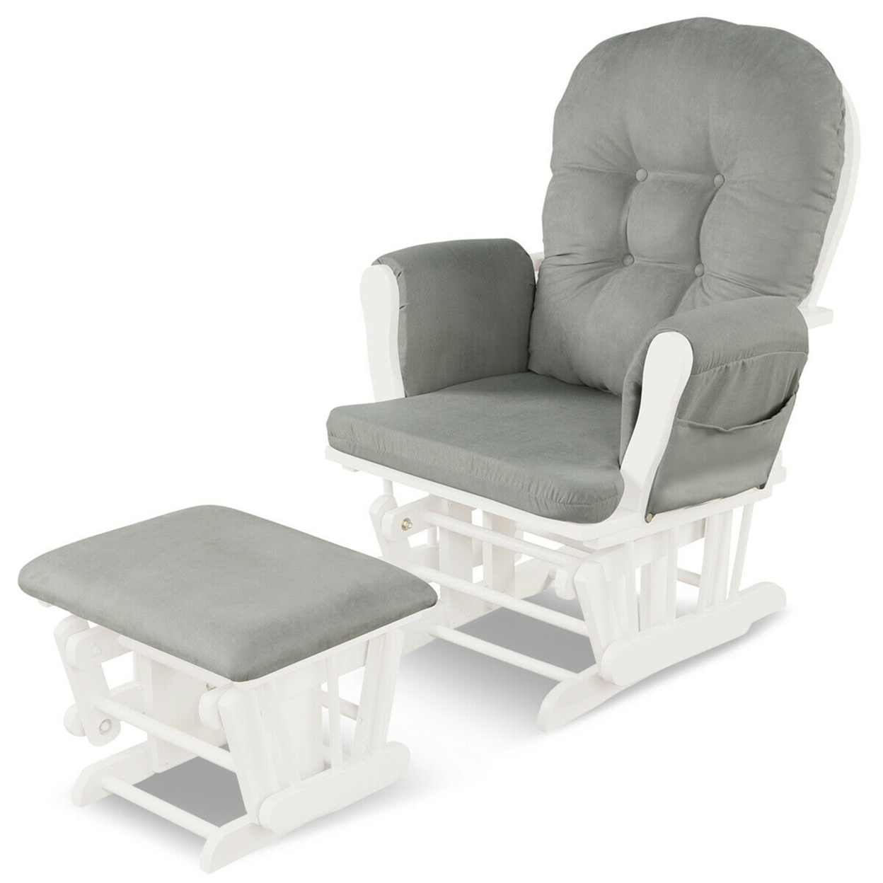 Glider And Ottoman Cushion Set Wood Baby Nursery Rocking Chair - Light Grey