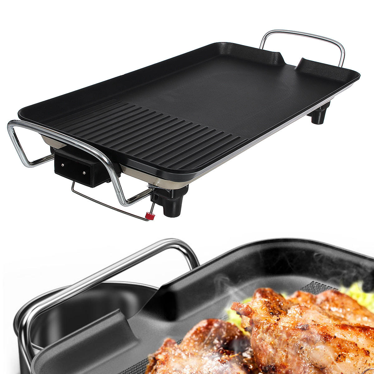 110V Smokeless Non Stick Electric Oven Baking Pan BBQ Barbecue Grill - small