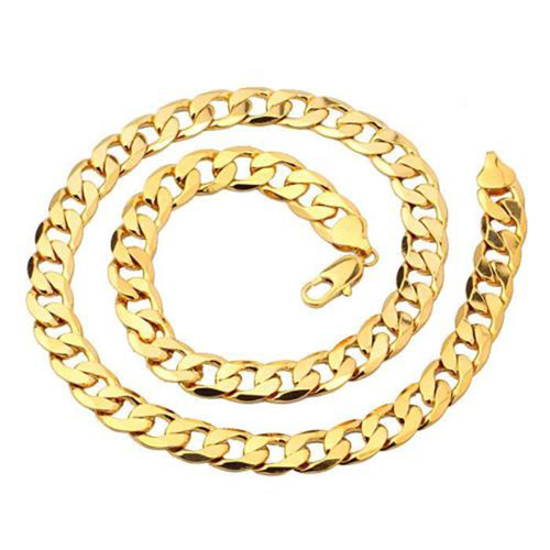 Unisex 24K Yellow Gold Filled Men's Necklace Curb Link Chain 60CM (24 Inches) 10MM