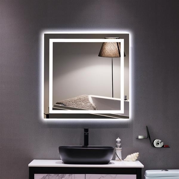dobaLED Lighted Bathroom Mirror, Horizontal/Vertical Wall Mounted Vanity Mirror with Light, Anti Fog, Dimmable Touch Sensor 5 Size - 32x 32 inch