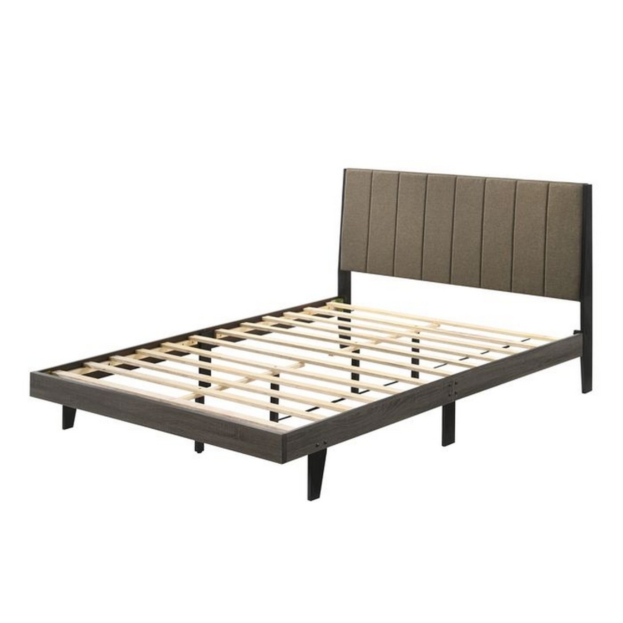 85 Inch Wood Queen Platform Bed, Channel Tufting, Taupe Brown Fabric- Saltoro Sherpi