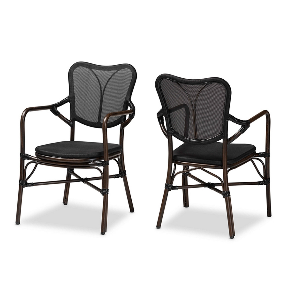 Baxton Studio Erling Mid-Century Modern Black and Dark Brown Finished Metal 2-Piece Outdoor Dining Chair Set