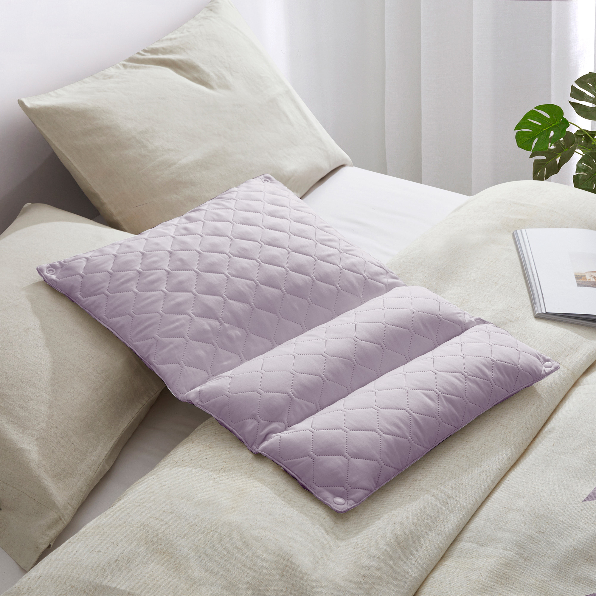 Adjustable Folding Polyester Pillow - Purple, Standard/Queen