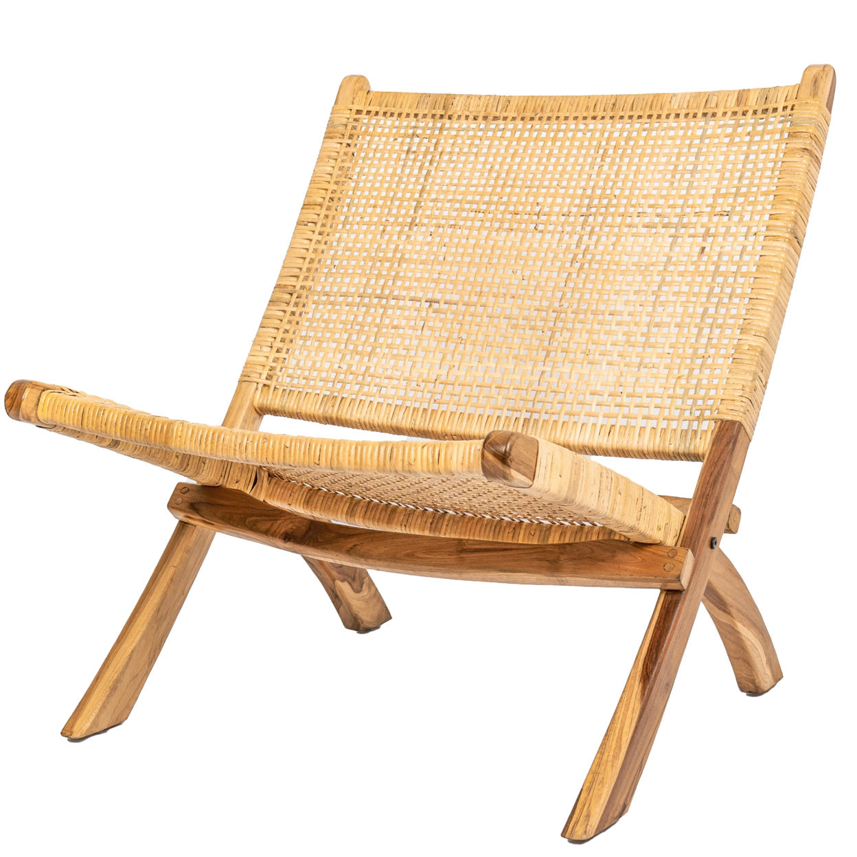 Decorative Natural Foldable Rattan And Teak Wood Chair For Indoor And Outdoor