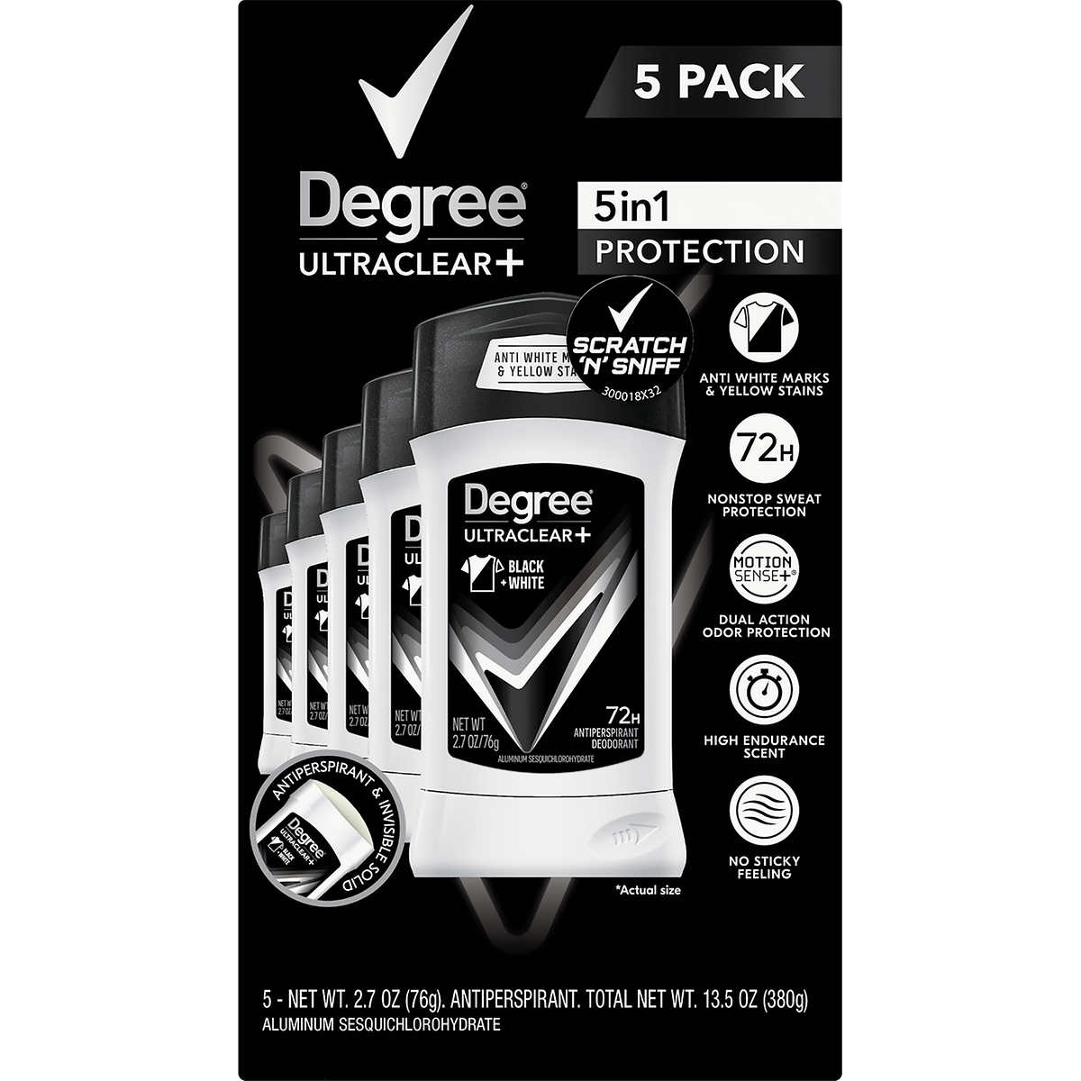 Degree Men UltraClear+ Antiperspirant Deodorant, Black & White, 2.7 Oz (5 Count)