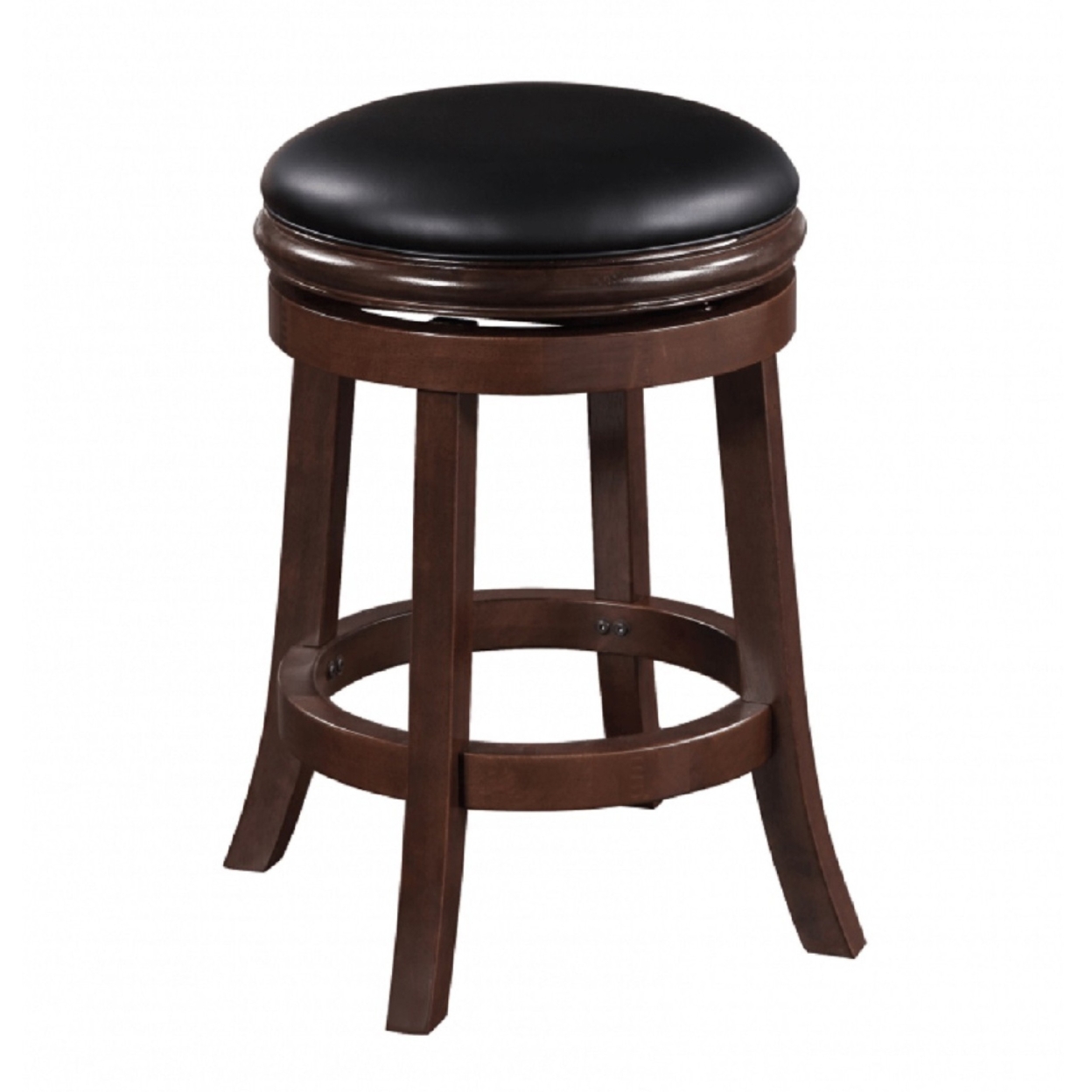 Sabi 24 Inch Swivel Counter Stool, Backless, Solid Wood, Faux Leather, Espresso Brown, Black