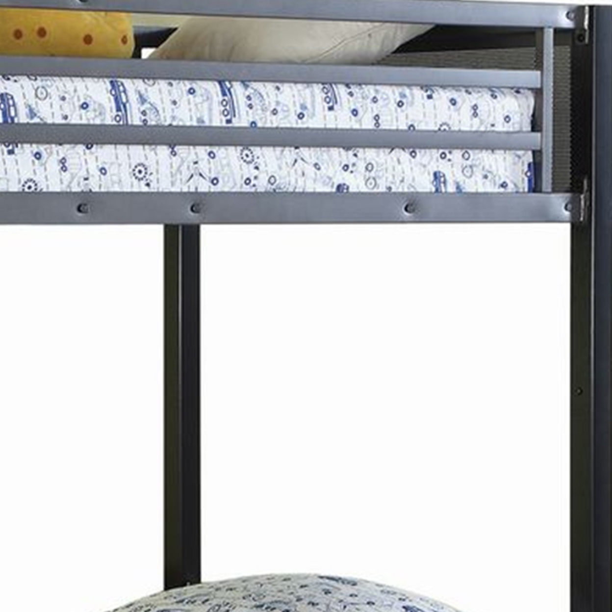 Metal Twin Over Twin Bunk Bed With Built In Ladder, Gunmetal Gray & Black- Saltoro Sherpi