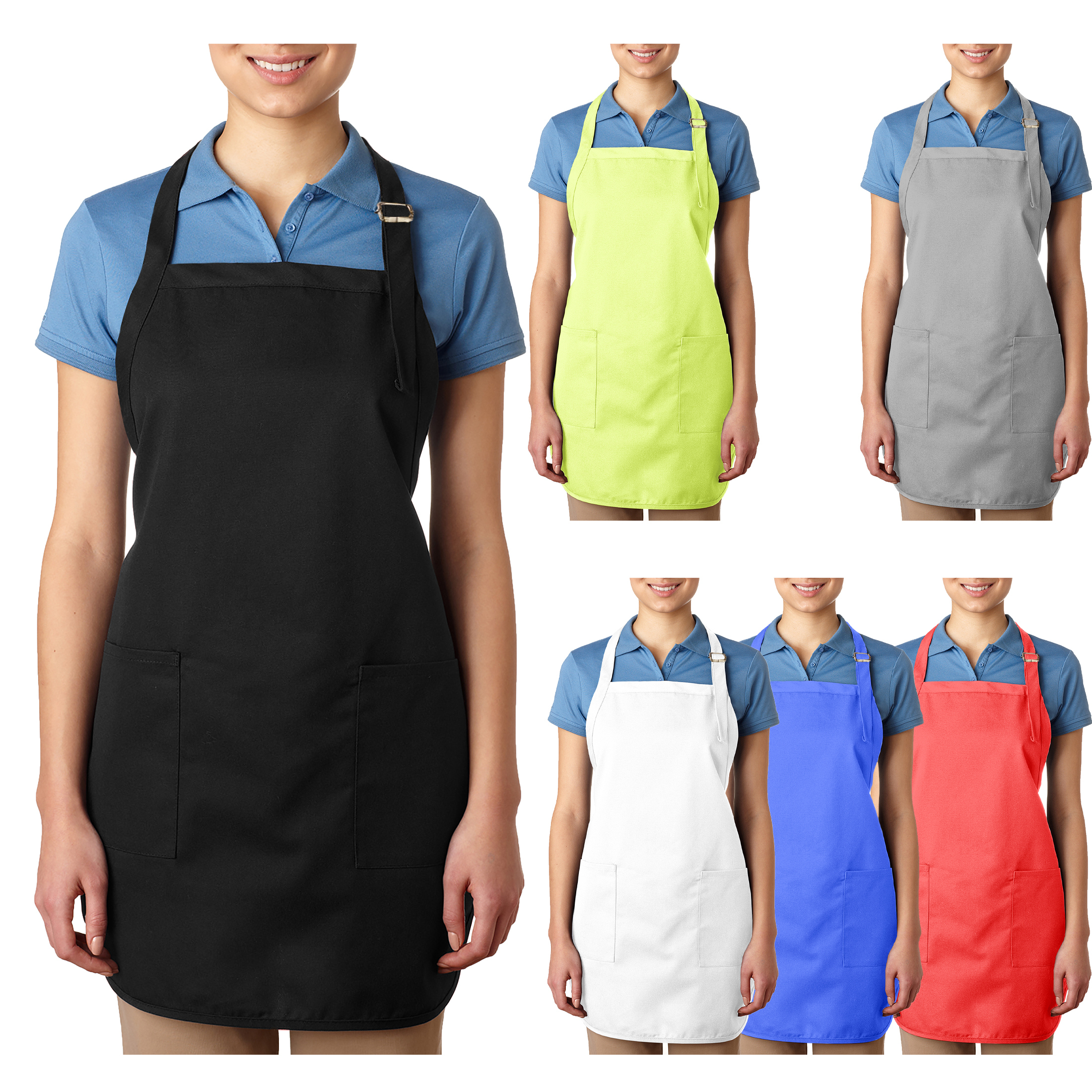 Multi-pack Unisex Deluxe Adjustable Bib Apron With Pockets - 2-Pack