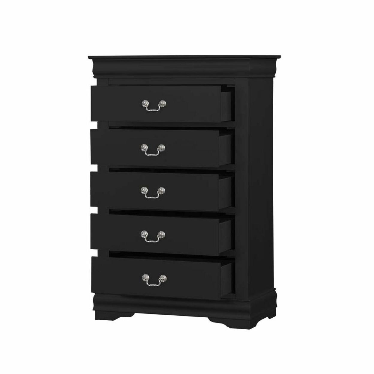 Traditional Style Wooden Chest With Five Drawers, Black- Saltoro Sherpi