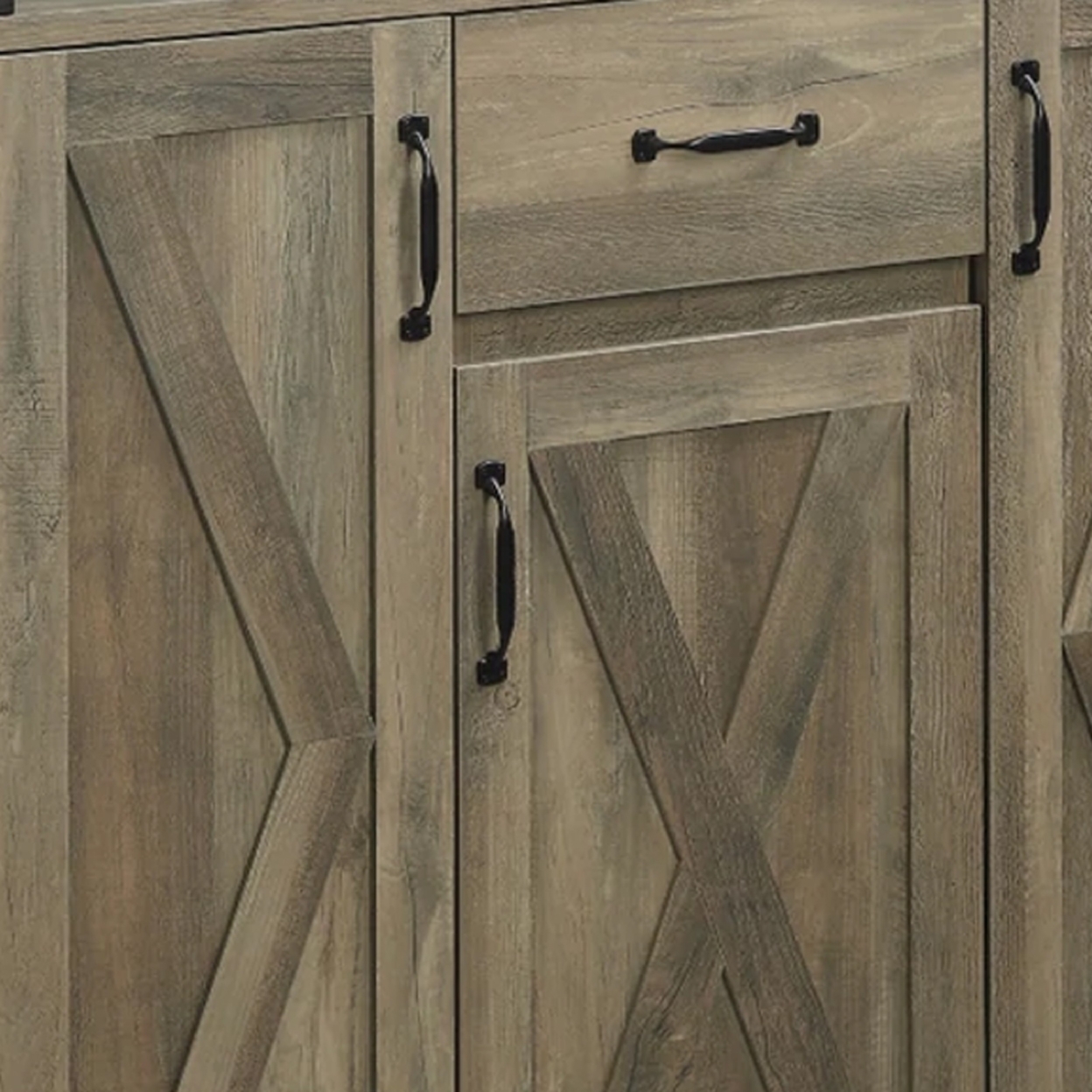 39 Inch Wood Sideboard Buffet Cabinet, 3 Barn Style Doors, Rustic Oak- Saltoro Sherpi