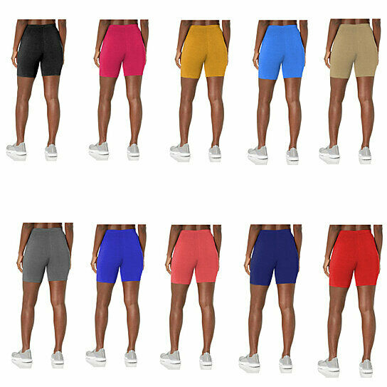 4-Pack: Women's Solid Slim Fit Comfy Stretchy Elastic Waistband Biker Shorts - M
