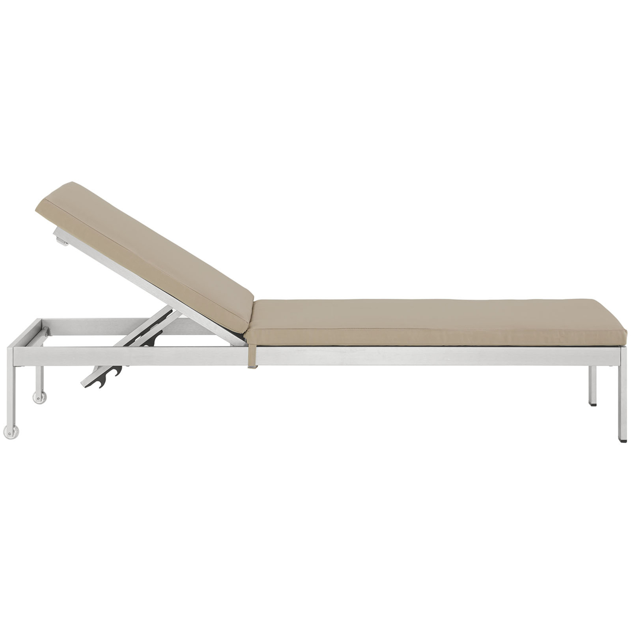 Shore Outdoor Patio Aluminum Chaise With Cushions, Silver Beige