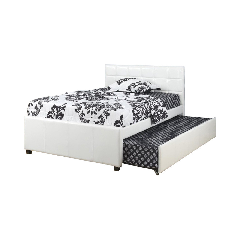 Multi Utility Twin Bed With Trundle Squ Tufted Head Boards White- Saltoro Sherpi