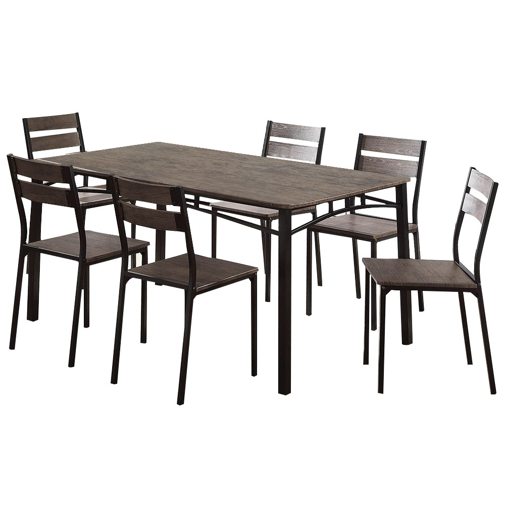 7 Piece Metal And Wood Dining Table Set In Antique Brown- Saltoro Sherpi