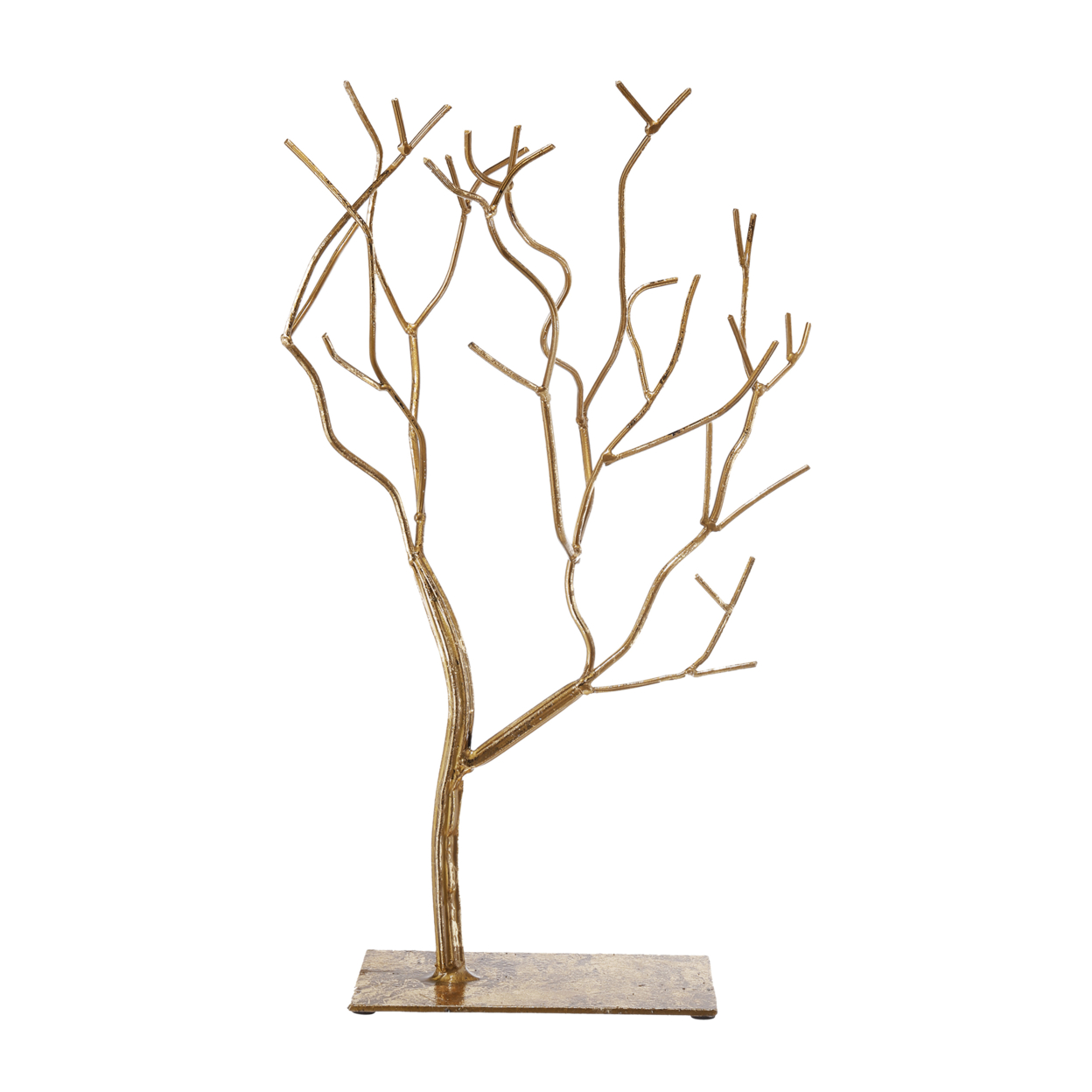 Leafless Branched Iron Tree Accent With Rectangular Base, Gold- Saltoro Sherpi