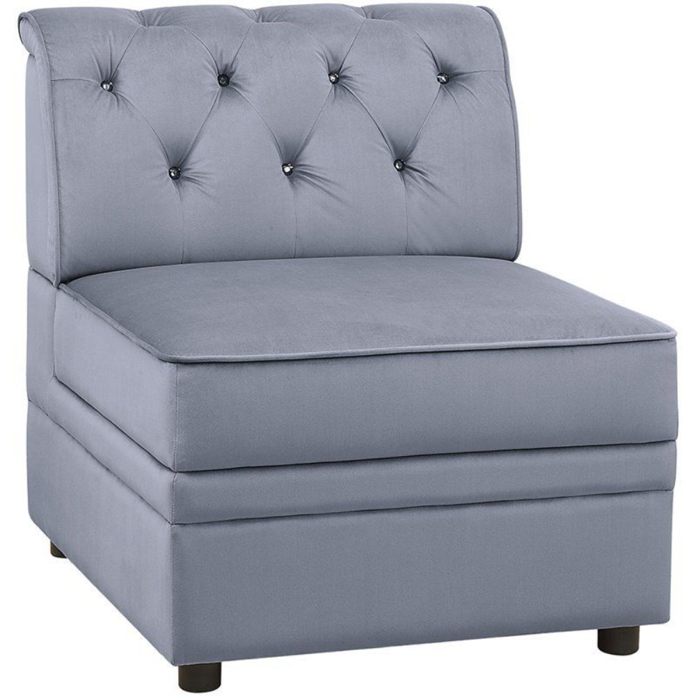 Traditional Style Velvet Modular Armless Chair With Tufting, Gray- Saltoro Sherpi