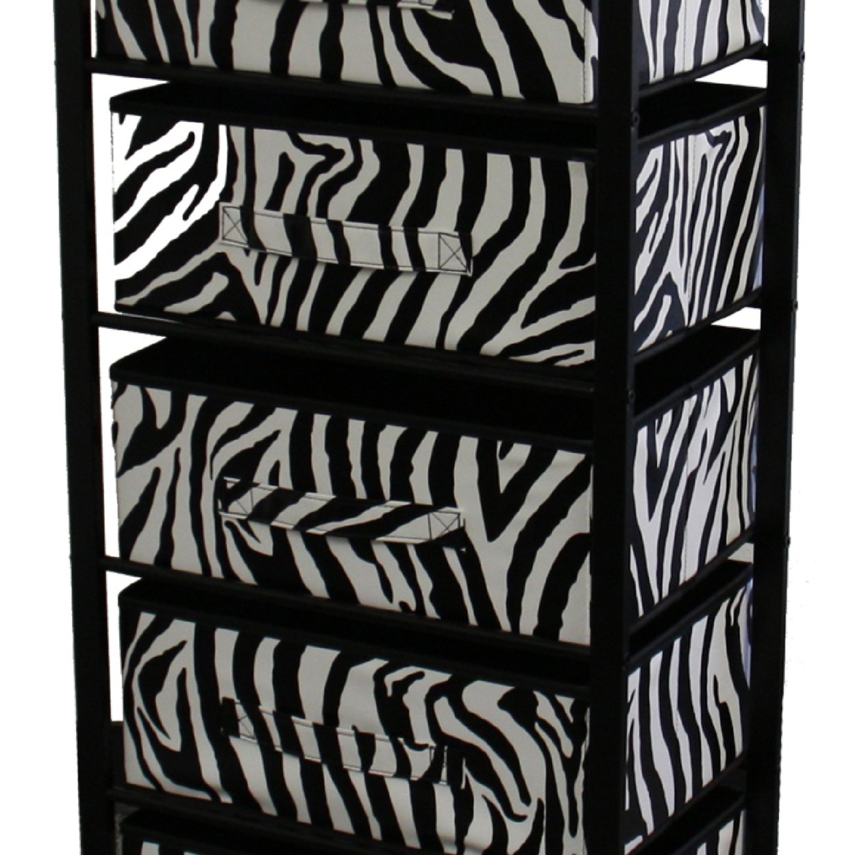 Animal Print Metal Rack With 6 Spacious Drawers, Black And White- Saltoro Sherpi