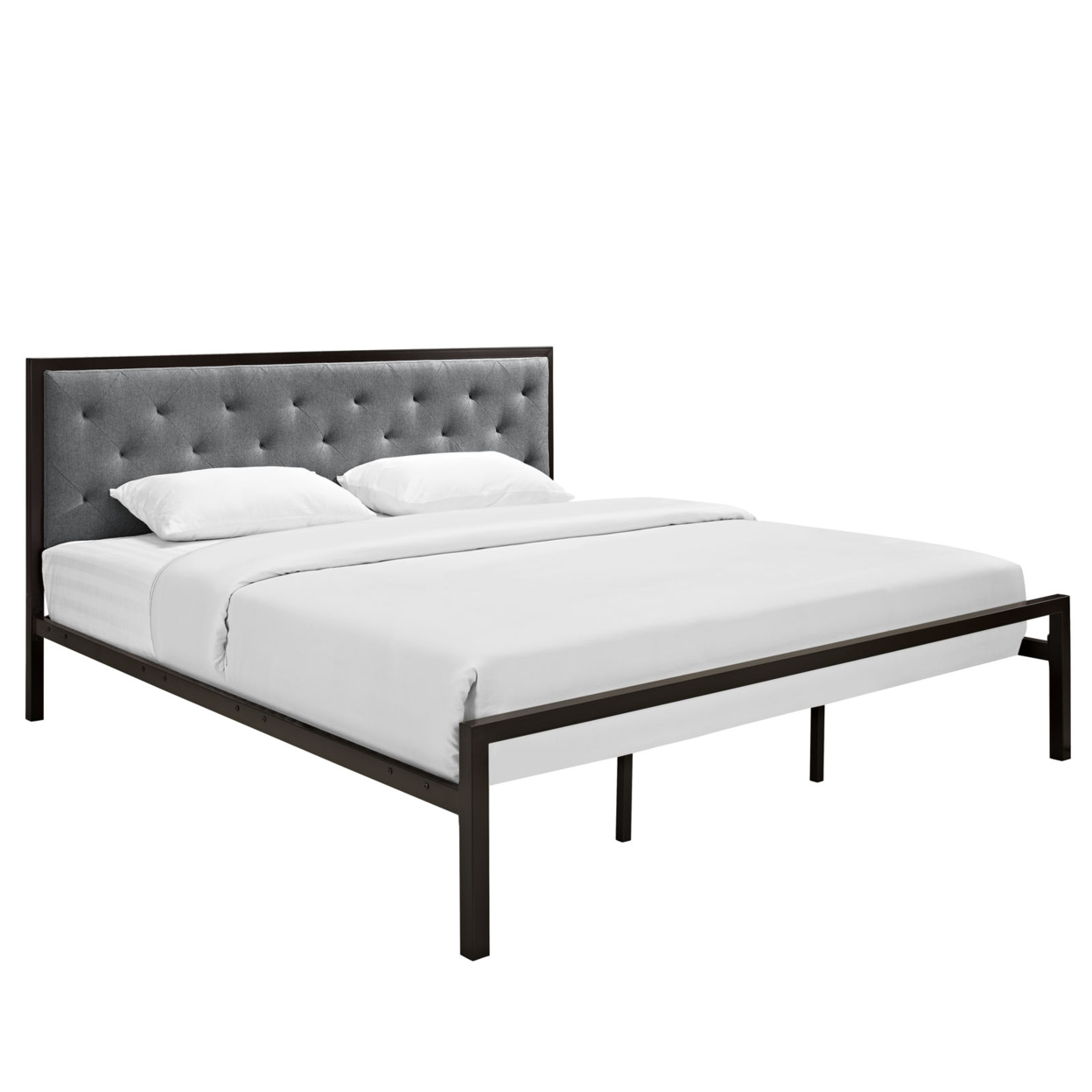 Mia King Fabric Bed, MOD-5184-BRN-GRY-SET