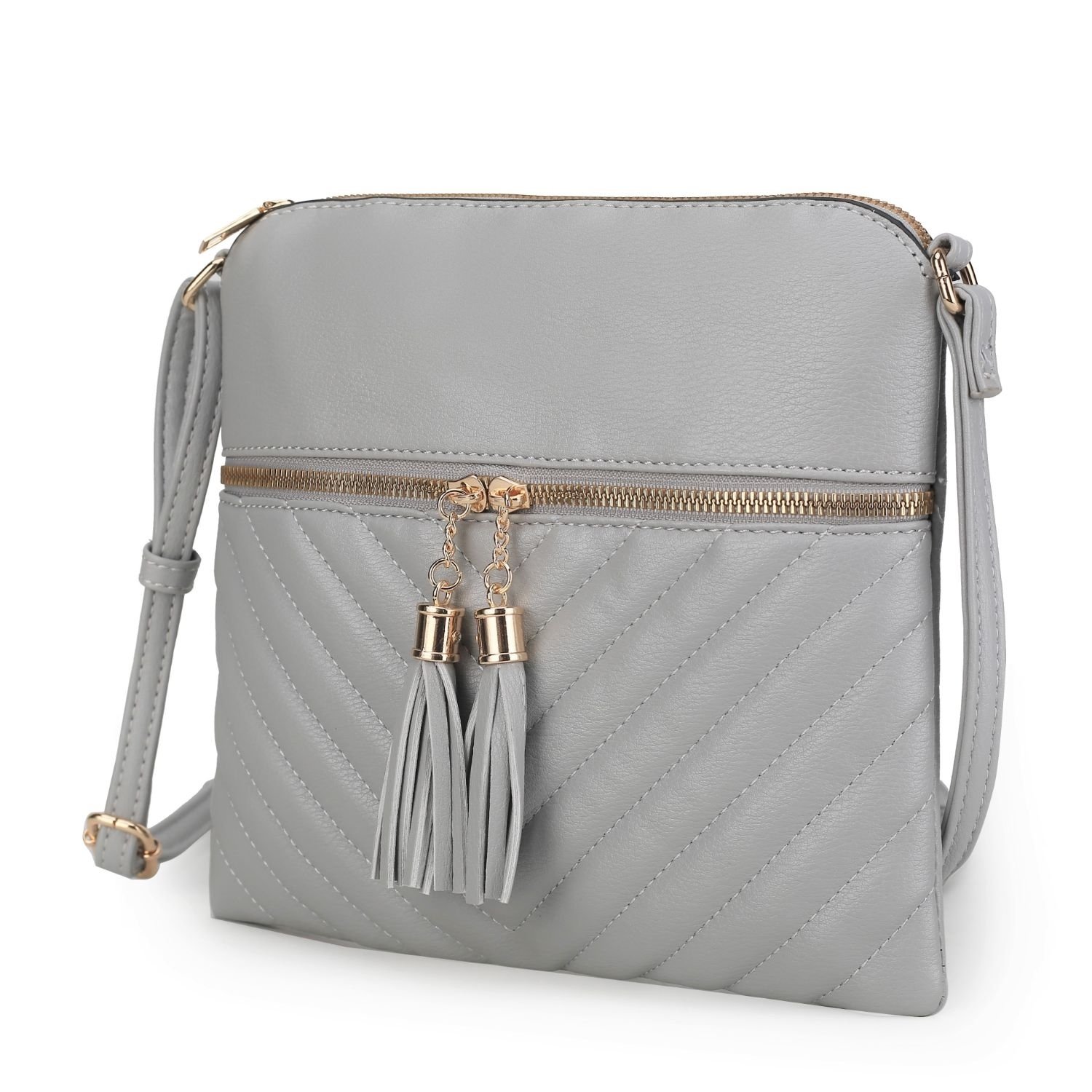 MKF Collection Winnie Crossbody Handbag For Women's Vegan Leather Medium Messenger Handbag By Mia K. - Stone Grey
