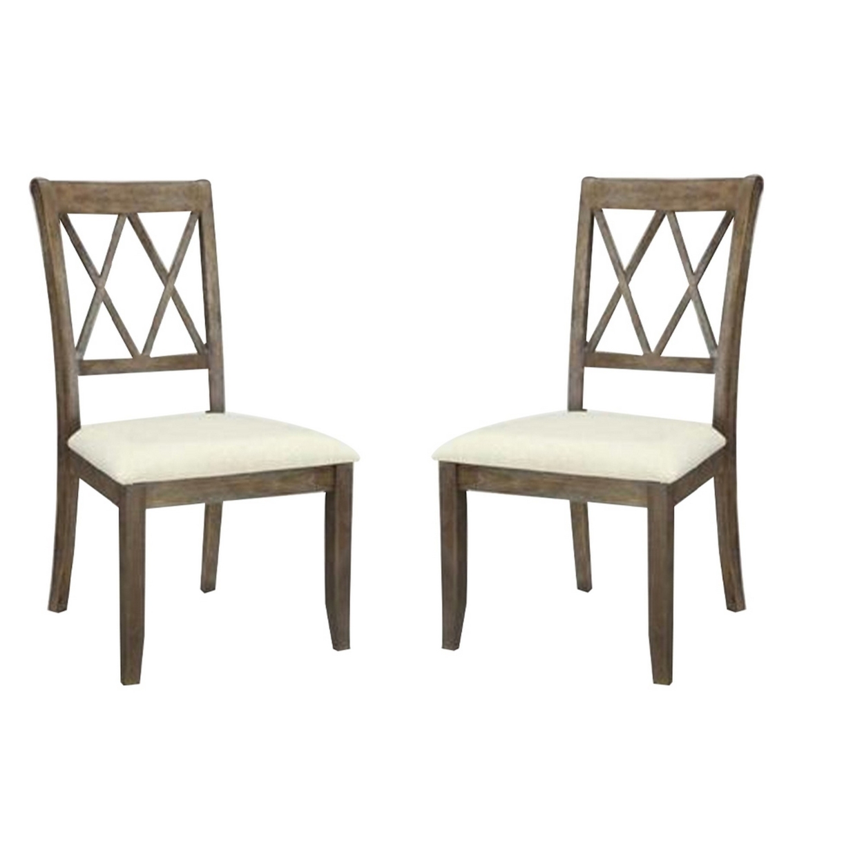 Wood Dining Chair, Double X Backrest, Set Of 2, Beige, Brown- Saltoro Sherpi