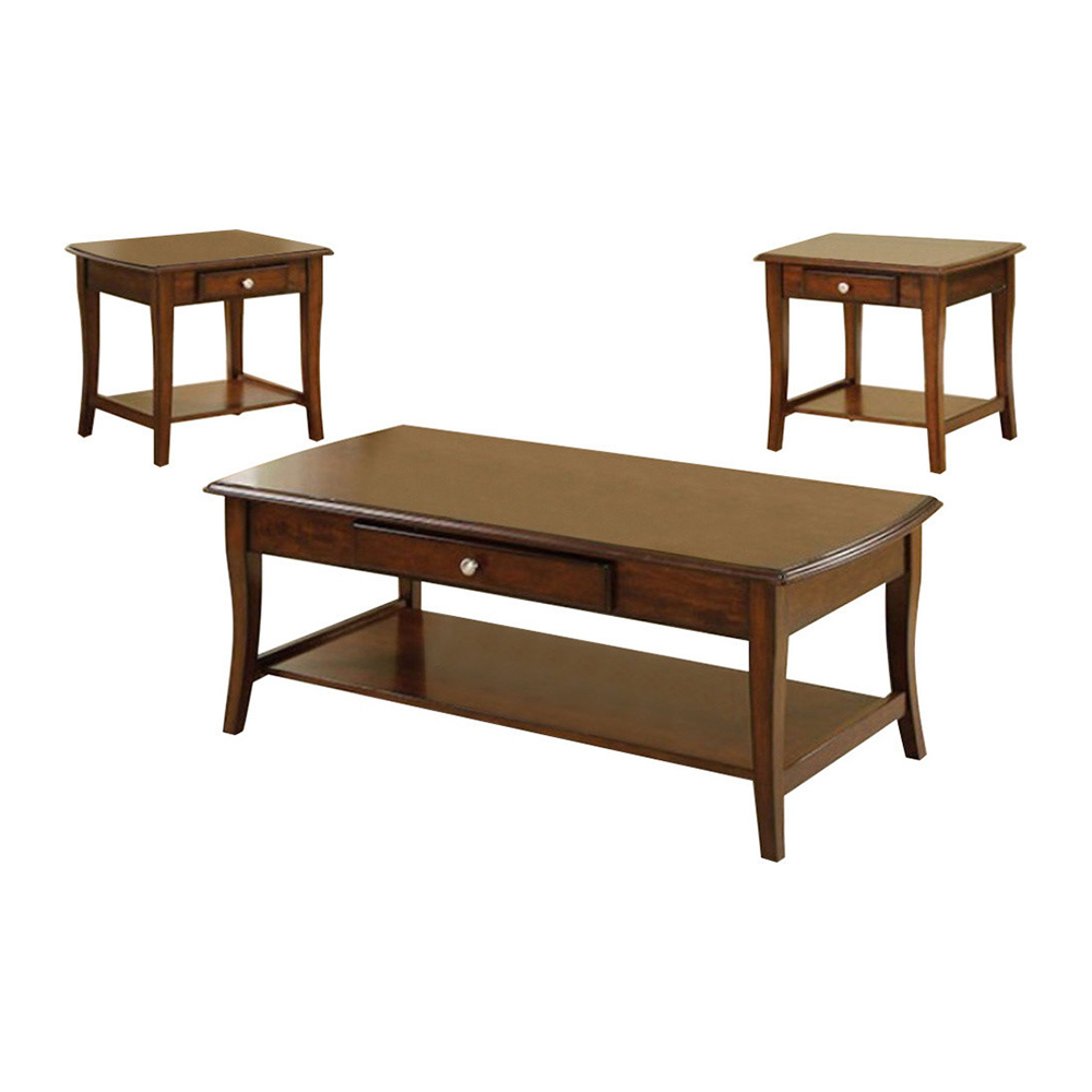 3 Piece Pack Of 1 Coffee Table And 2 End Tables With Drawer, Brown,- Saltoro Sherpi