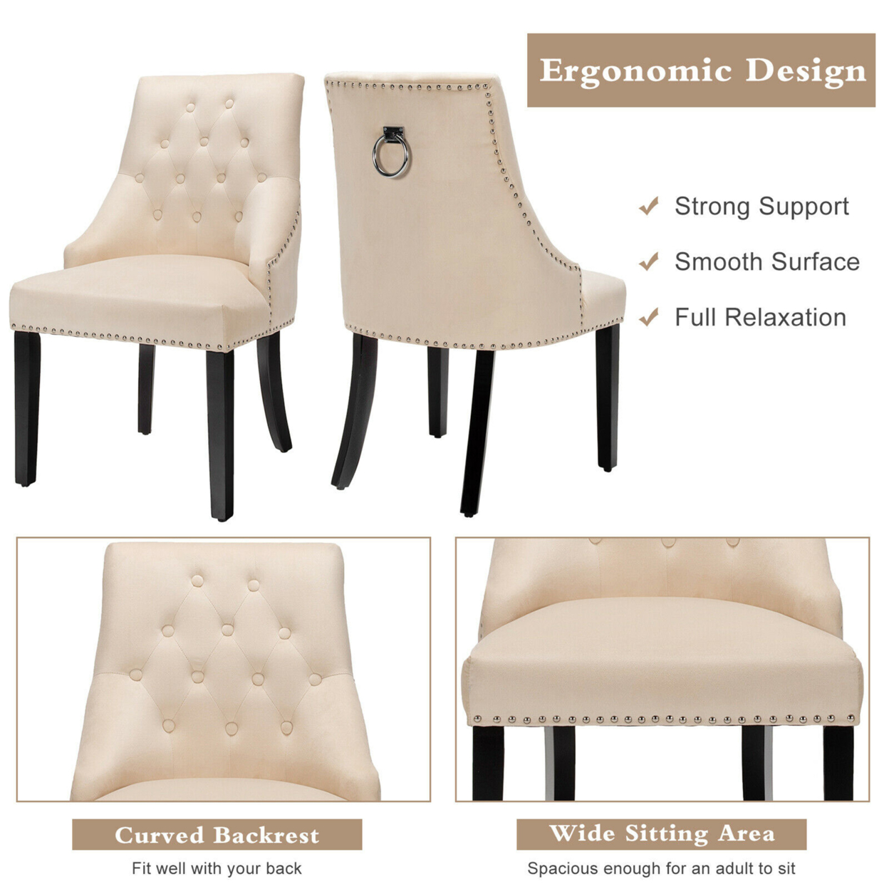Set Of 2 Button-Tufted Dining Chair Upholstered Armless Side Chair - Beige