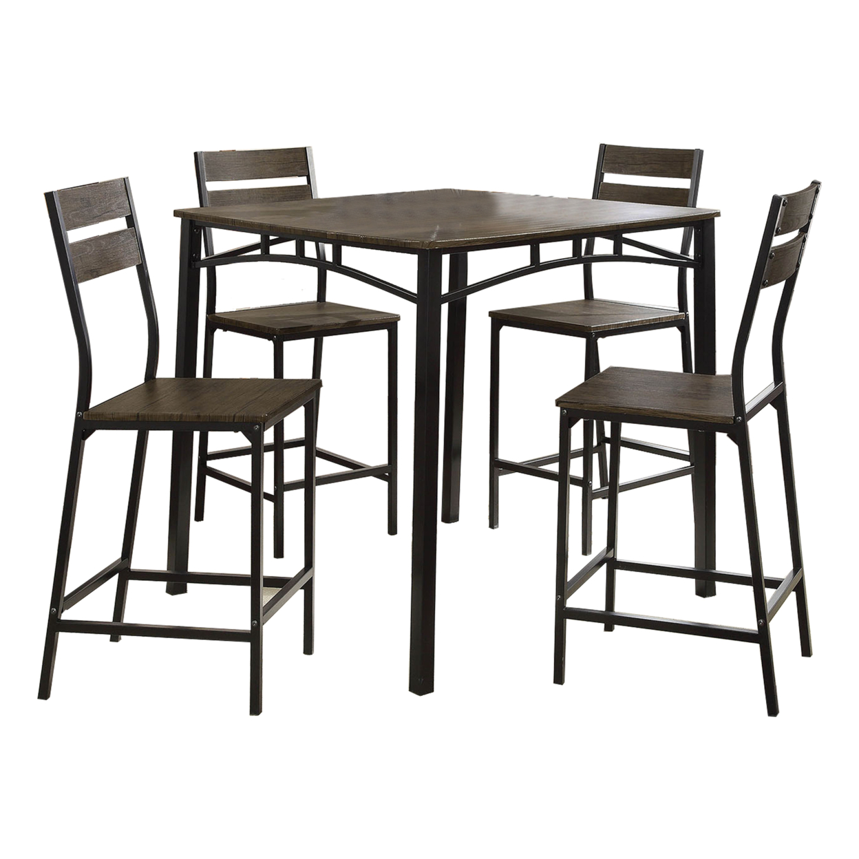 5 Piece Metal And Wood Counter Height Table Set In Antique Brown- Saltoro Sherpi