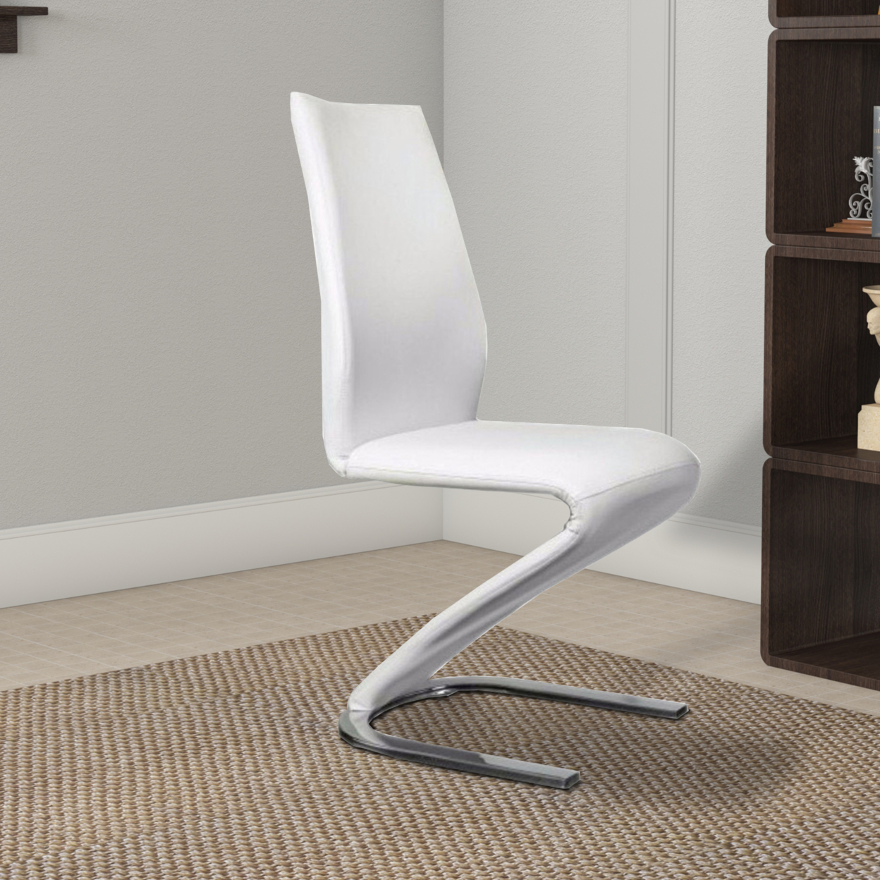 Leatherette Side Chair With U Shaped Metal Base, Set Of 2, White And Chrome- Saltoro Sherpi