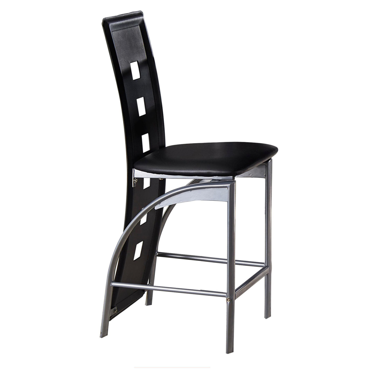 Metal & Bi Cast Vinyl Counter Height Chair With Cut Out Back, Set Of 2, Black- Saltoro Sherpi