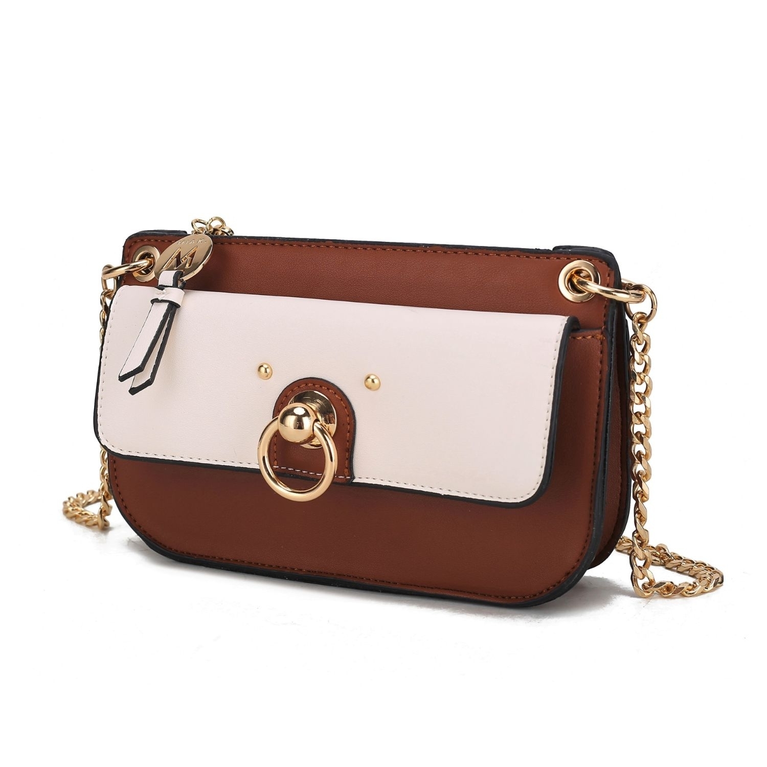 MKF Collection Jill Crossbody Handbag For Women Vegan Leather Medium Messenger Handbag By Mia K. - Brown-ivory
