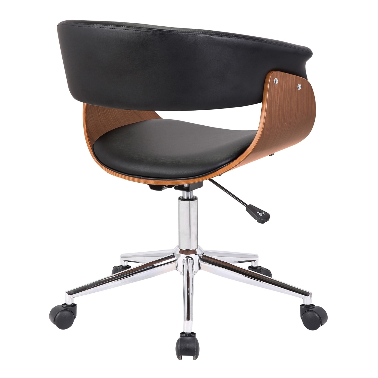 Curved Faux Leather Office Chair With Wooden Support And Star Base, Black- Saltoro Sherpi