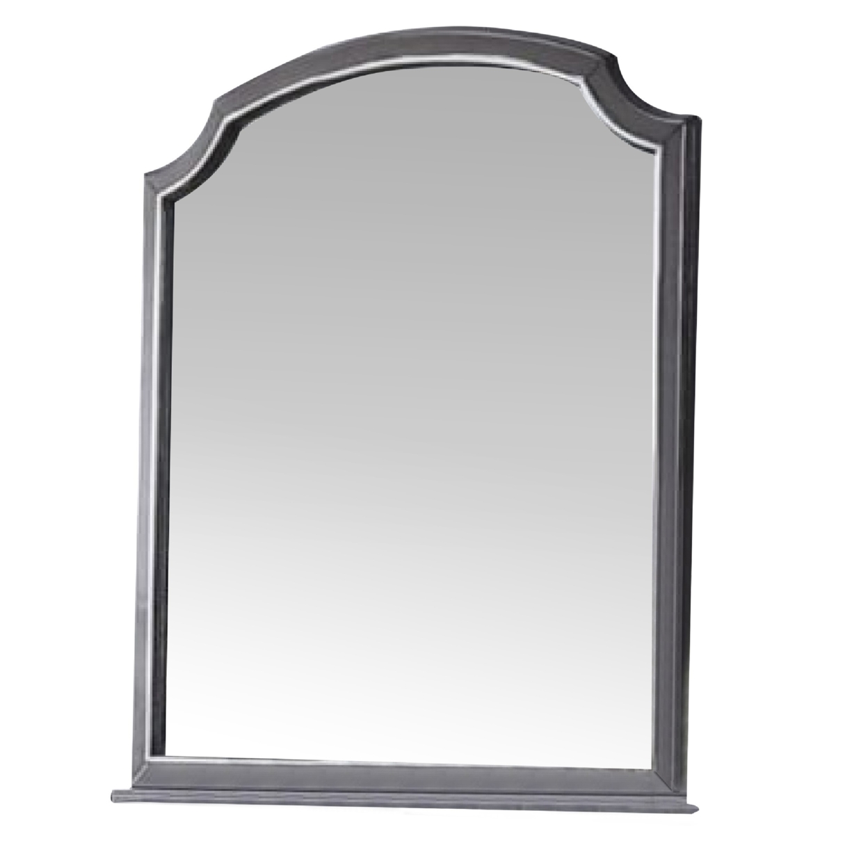 39 Inch Wood Mirror, Scooped Corners, Silver Trim, Charcoal Gray- Saltoro Sherpi