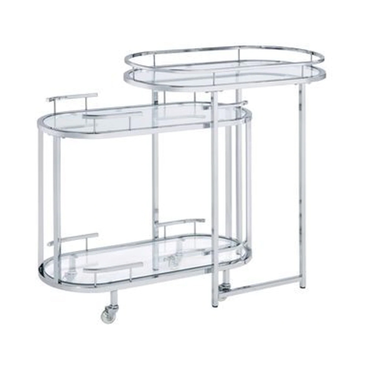 16 Inch Curved 2 Tier Serving Bar Cart With Tempered Glass Shelves, Silver- Saltoro Sherpi