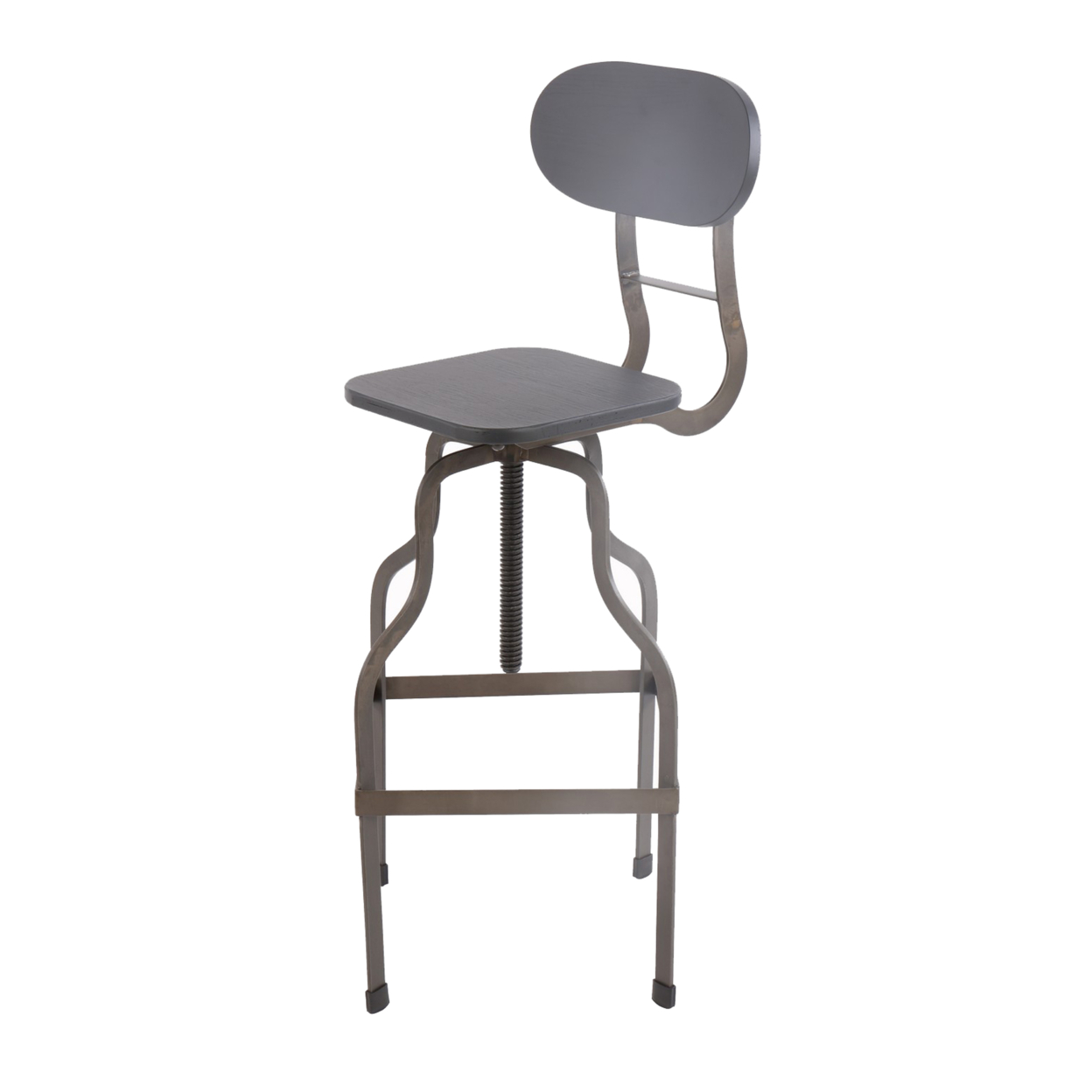 Industrial Style Wooden Swivel Bar Stool With Curved Metal Base, Gray- Saltoro Sherpi