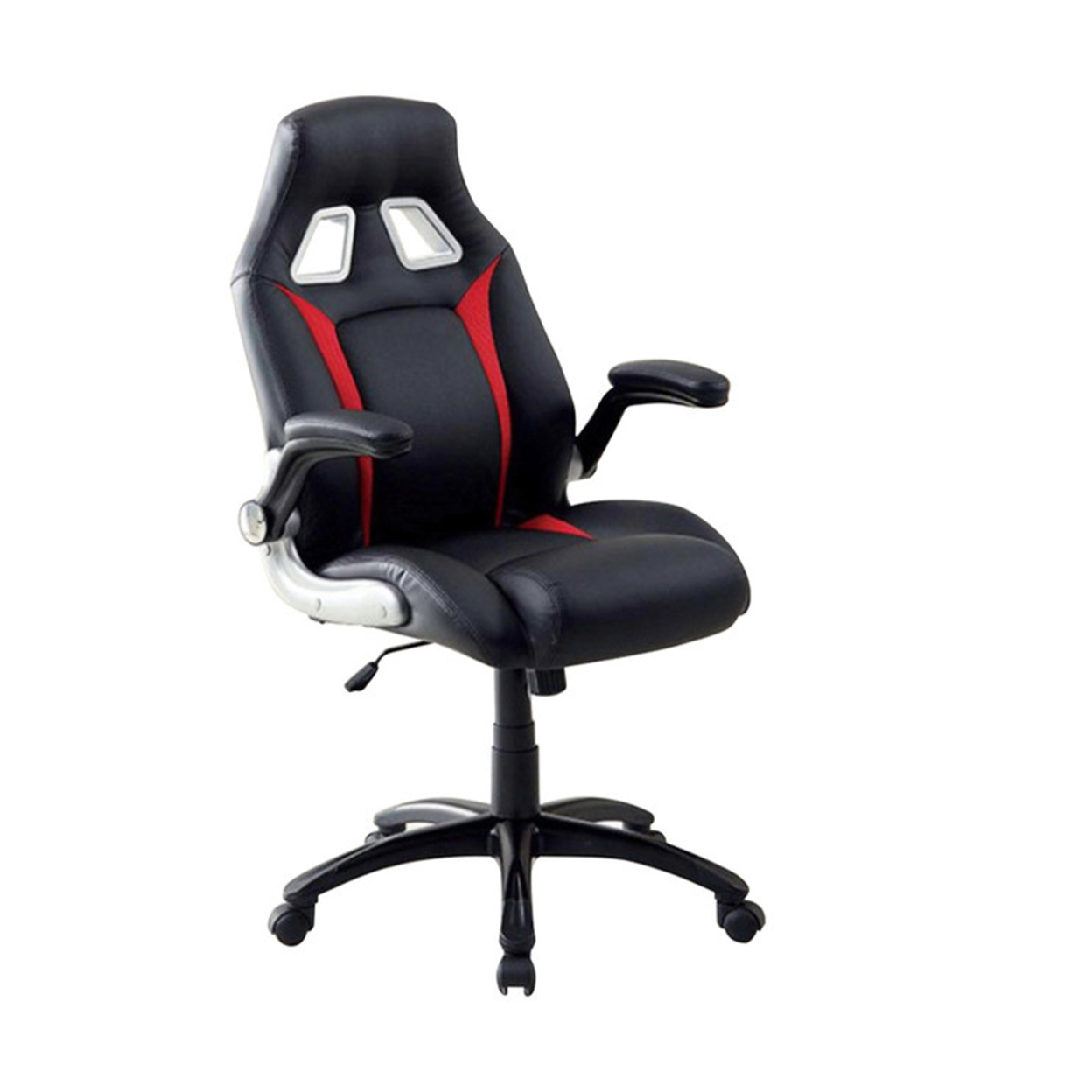 Leatherette Gaming Chair With Padded Armrests And Adjustable Height, Black- Saltoro Sherpi