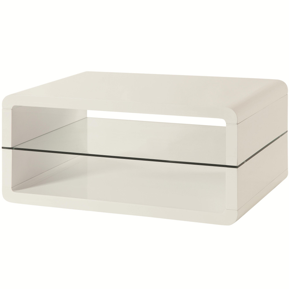 Modern Coffee Table With Rounded Corners & Clear Tempered Glass Shelf, White- Saltoro Sherpi