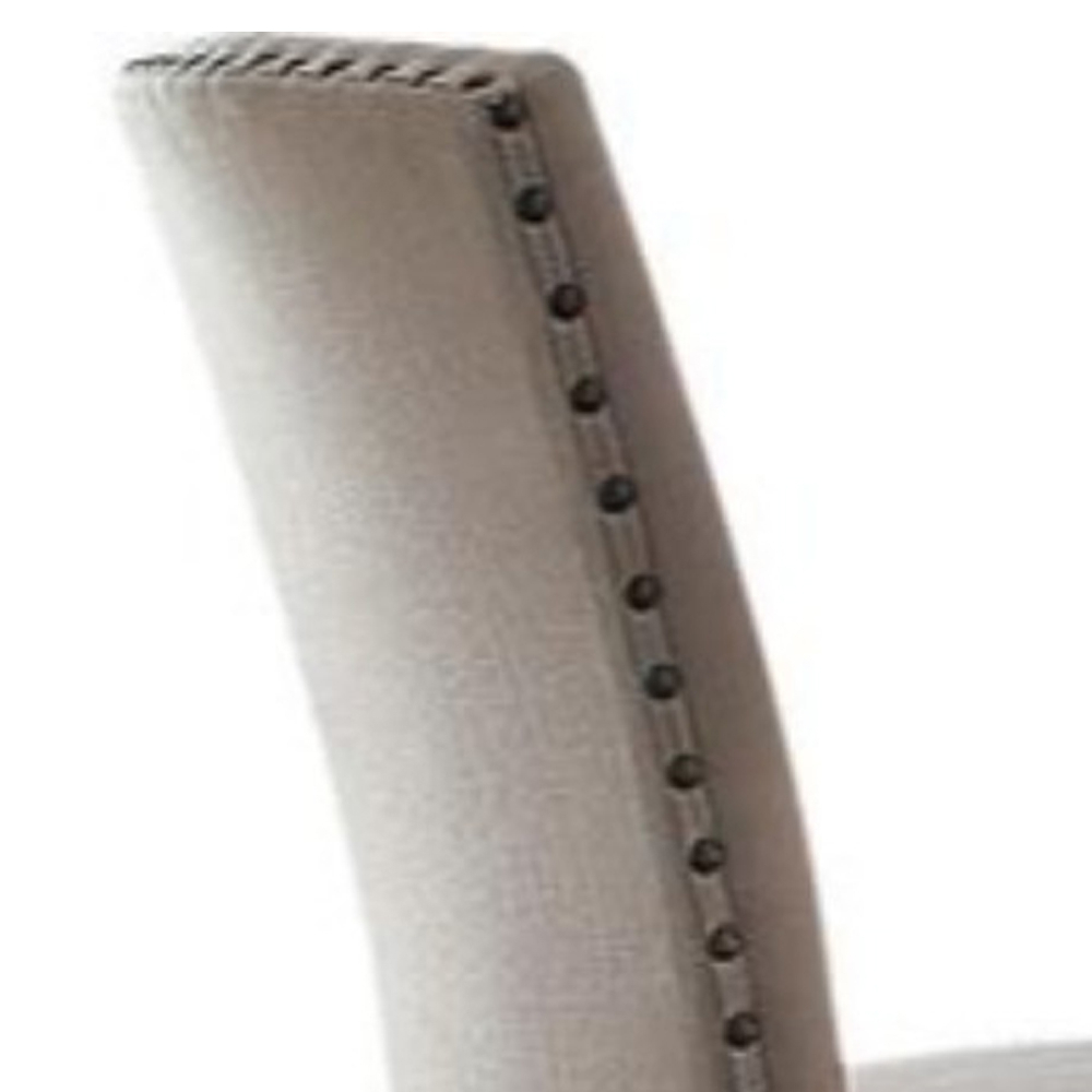 Nailhead Trim Fabric Upholstered Wooden Side Chair, Set Of 2, Beige And Brown- Saltoro Sherpi