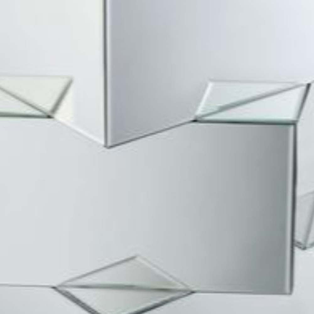 Mirror And Glass End Table With Unique Geometrical Base Design, Silver- Saltoro Sherpi