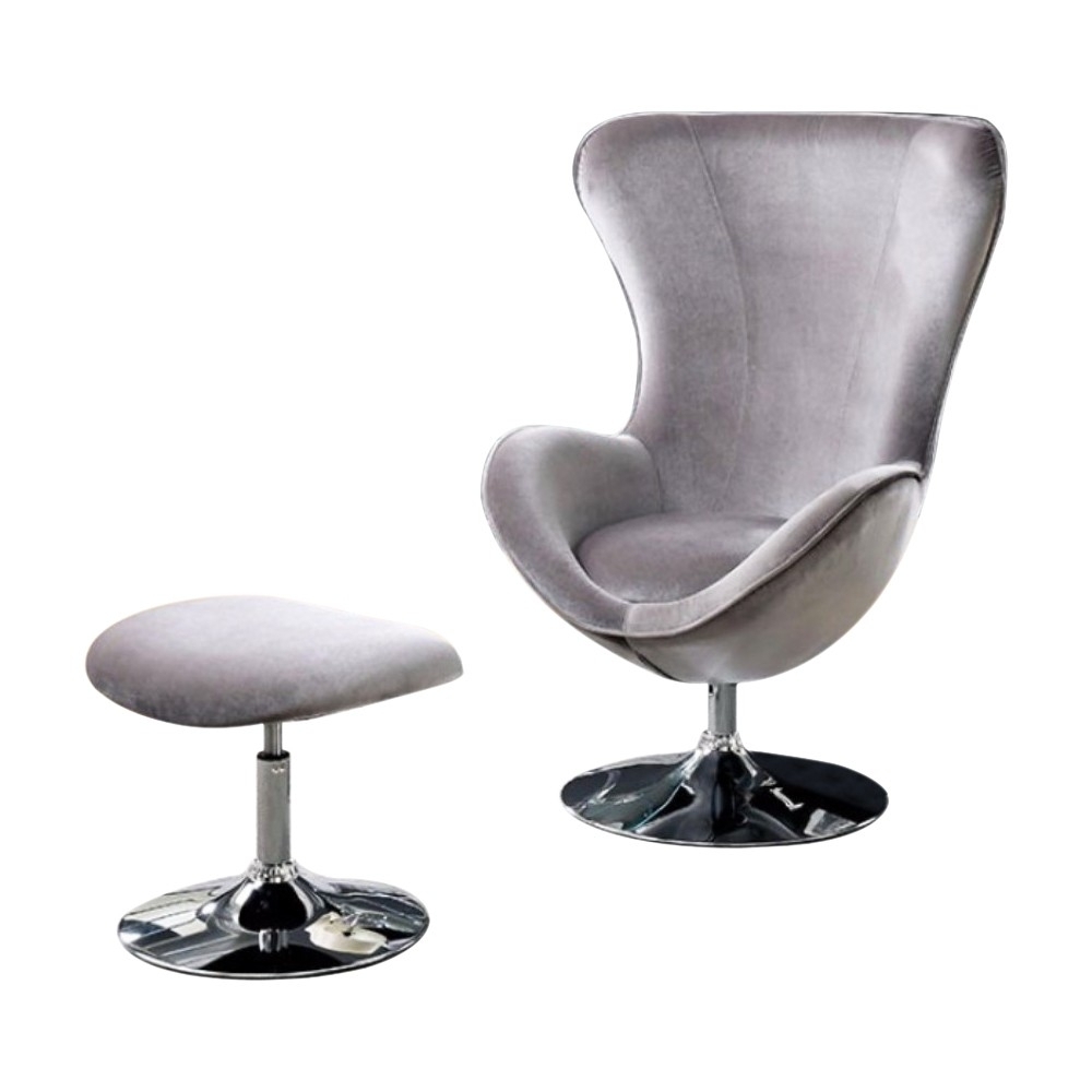 Eccentric Contemporary Flannelette Fabric Accent Chair With Ottoman, Gray- Saltoro Sherpi