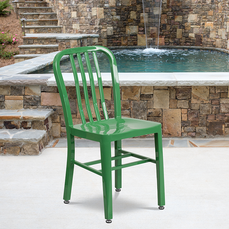 Commercial Grade Green Metal Indoor-Outdoor Chair