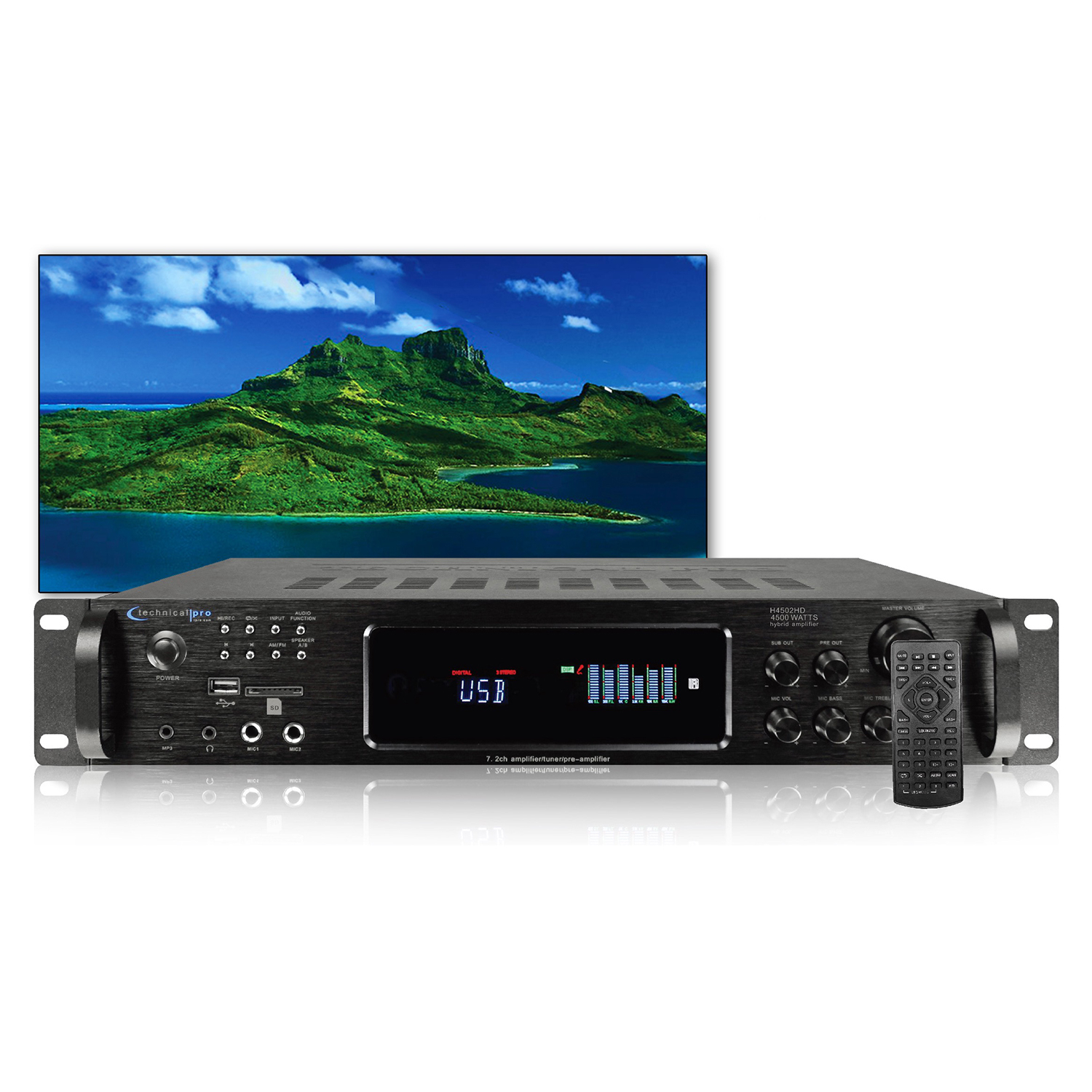 Technical Pro 4500 Watts Digital Hybrid Amplifier Preamp Tuner With 2 Mic, RCA, HDMI, Headphone, USB And SD Card Inputs, FM Radio & Remote